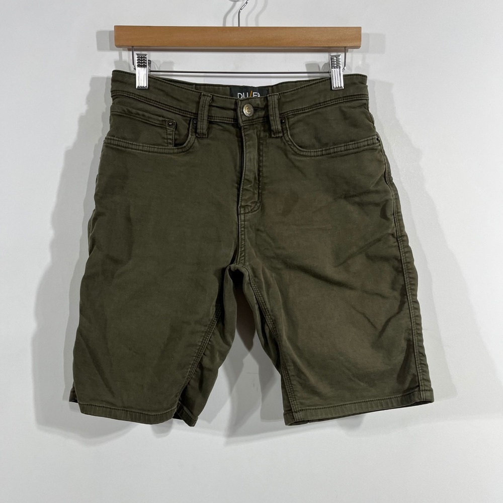 DU/ER Coastal Preppy Old Money Denim Slim Fit Shorts Olive Green Mens 30 Outdoor